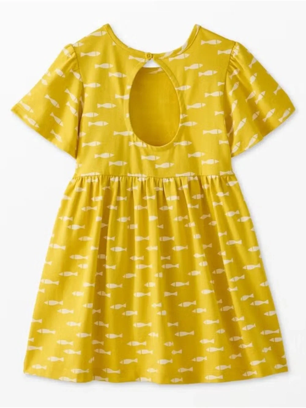 Hanna Andersson Yellow Fish-Print Short Sleeve Dress